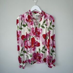 Joie | Bright Floral Silky Tie Neck Blouse Workwear Career Size XS